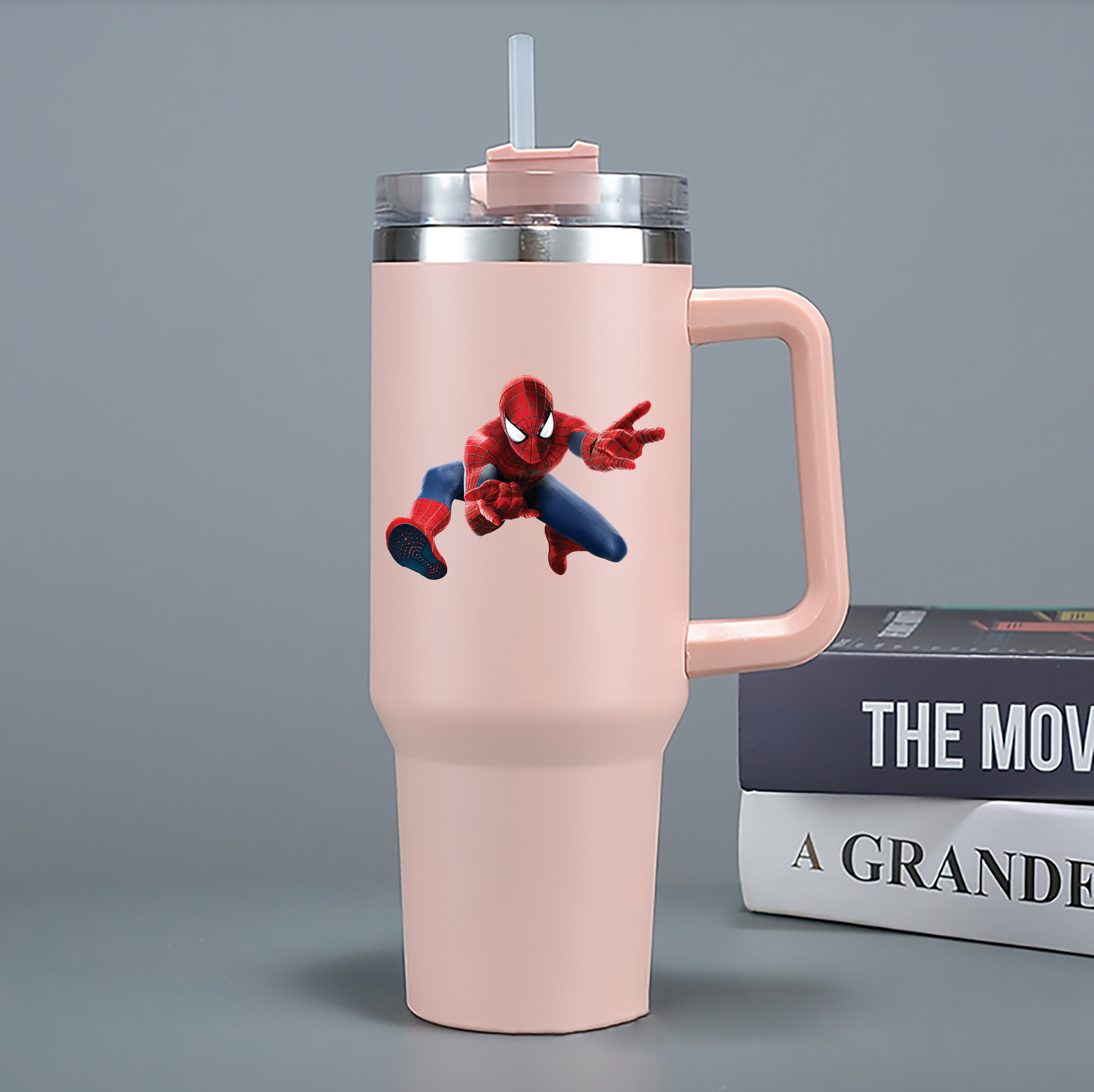 （画像用） Spider Man スパイダーマン 1200mL車用タンブラー - クリスタルステッカー（プラスチックストロー付き）